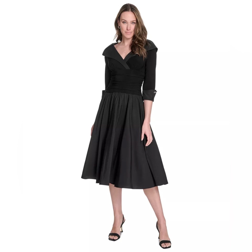 Jessica Howard Mixed Media Midi Dress 6 Black Whimsigoth Goth Witchy Fit & Flare